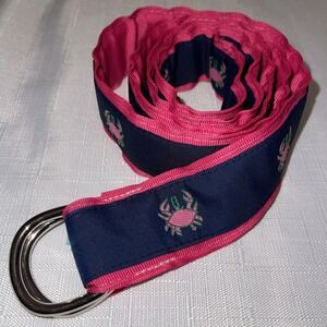 Eliza B Pink & Blue Crab Ribbon Belt Beach Women's Lg 46 In. Preppy Coastal USA